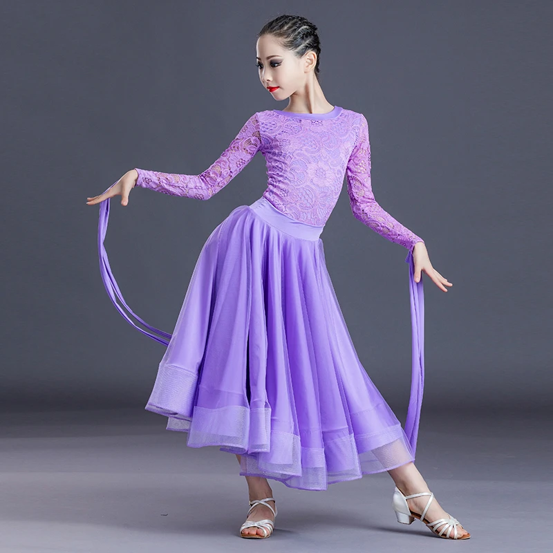 

Детская одежда для современных танцев, детские топы с кружевными рукавами, юбки для латиноамериканских танцев, костюм для девочек, модель SL4371