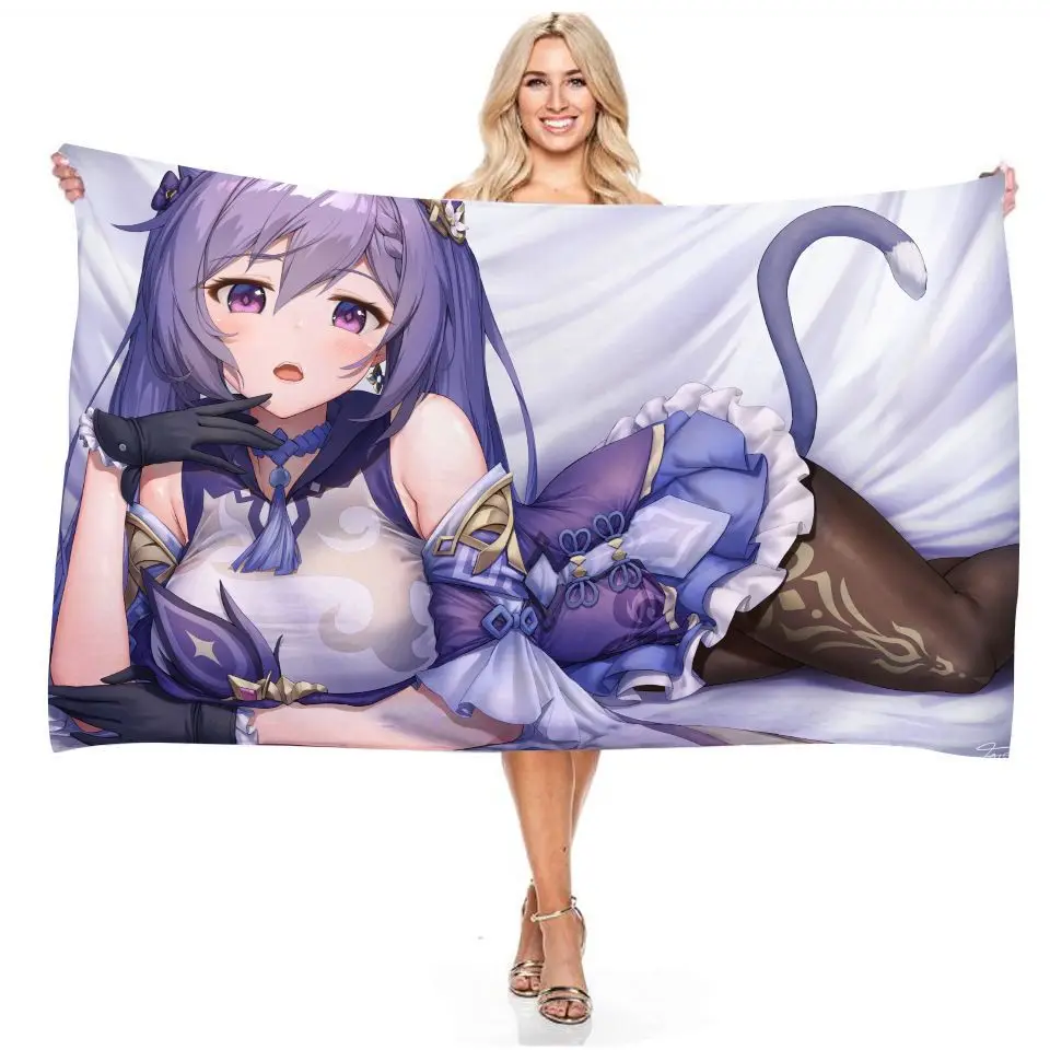 

70x140CM Anime Genshin Impact Cotton Bath Towel Hu Tao Klee Keqing Character Printed Absorbent Sports Bath Towels Gift
