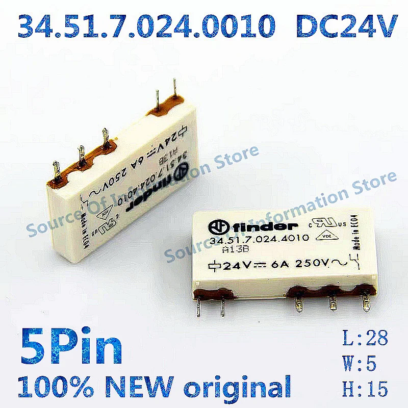 

5pcs finder relay 34.51.7.024.0010 DC24V 5Pin 6A250vac