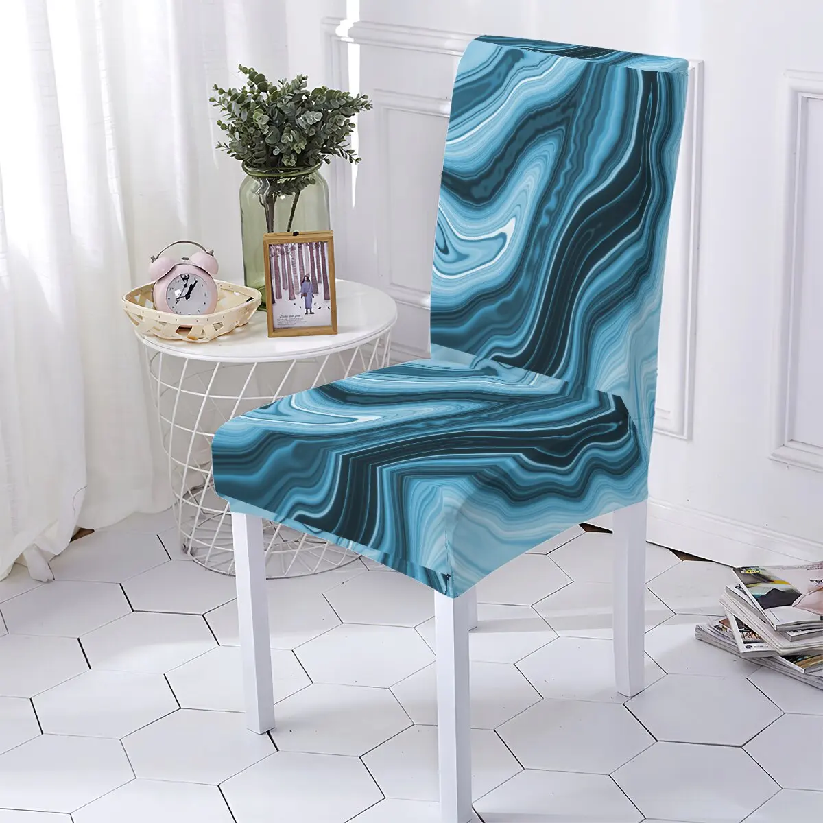 

Вращающийся растягивающийся Чехол для стула компьютера, с мраморным рисунком