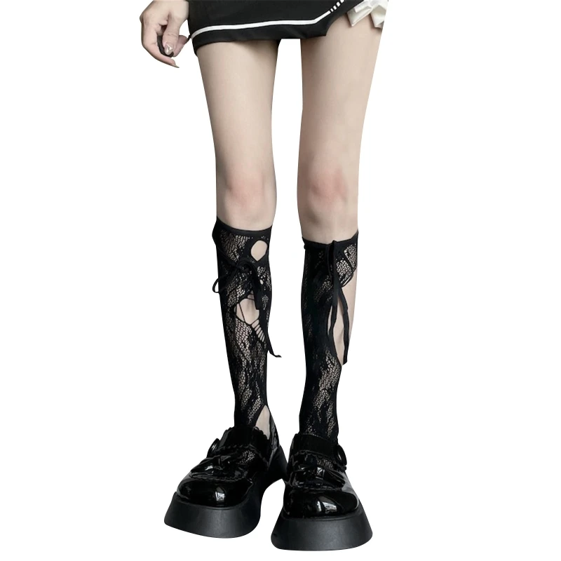 

652F JK Socks Lolita Leg Warmers Hole Hollow Loose Slouch Socks Women Jk Stocking Punk Gothic Leg Warmer Harajuku Long Socks