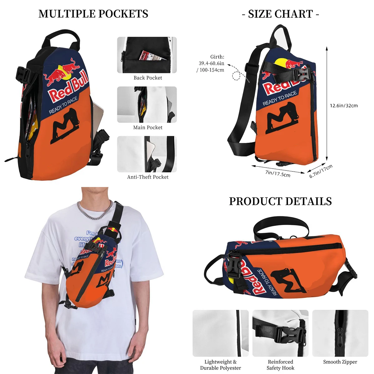 2023 Men Red Double-bull Chest Bag Accessories Motorcycle Motor Crossbody Strap Bags Popular Extreme Sports Lover Dumpling Bags