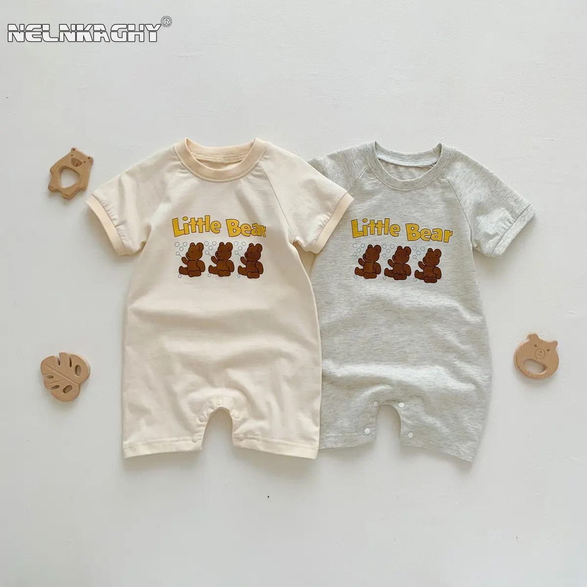 Summer Infant Baby Girls Boys Short Sleeve Cartoon Bear Letter Print Outfits Kids Newborn Jumpsuits Cotton Romper 0-24M