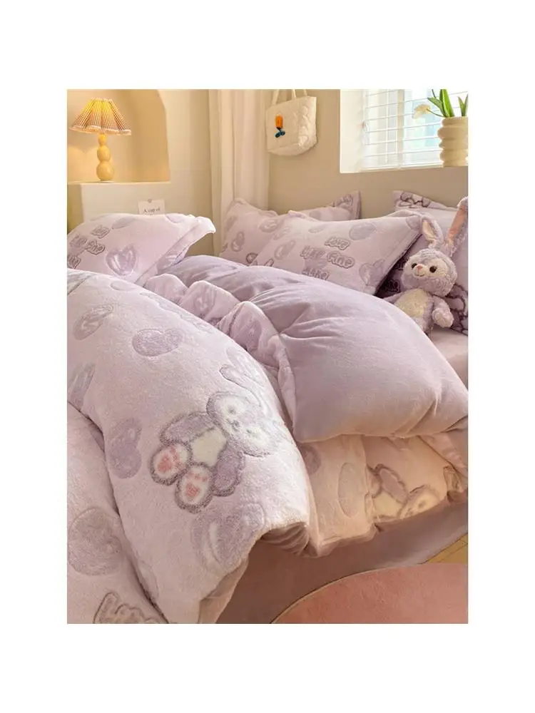 Пододеяльник из кораллового флиса цельный зимний толстый фланец молочная