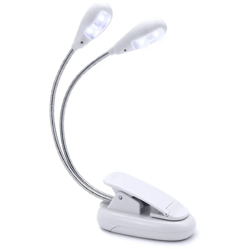 

Music Stand Light, White Clip On LED Book Lights, USB And AAA Battery Operated, Reading Lamp In Bed, 4 Brightness Levels