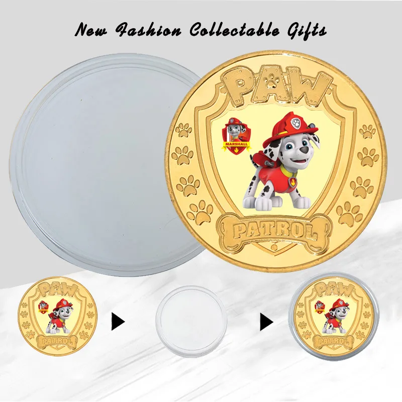 5 шт. металлические золотые монеты в стиле аниме Щенячий патруль Чейз Маршалл