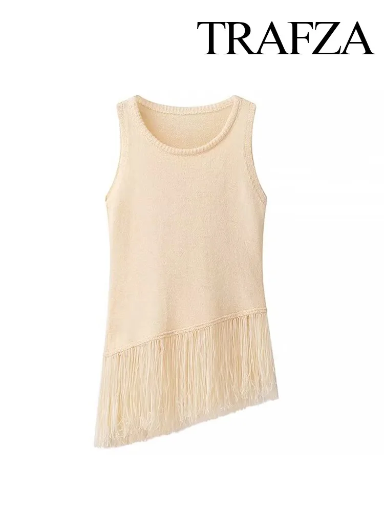 TRAFZA Осенний женский модный комплект из 2 предметов вязаный однотонный топ без