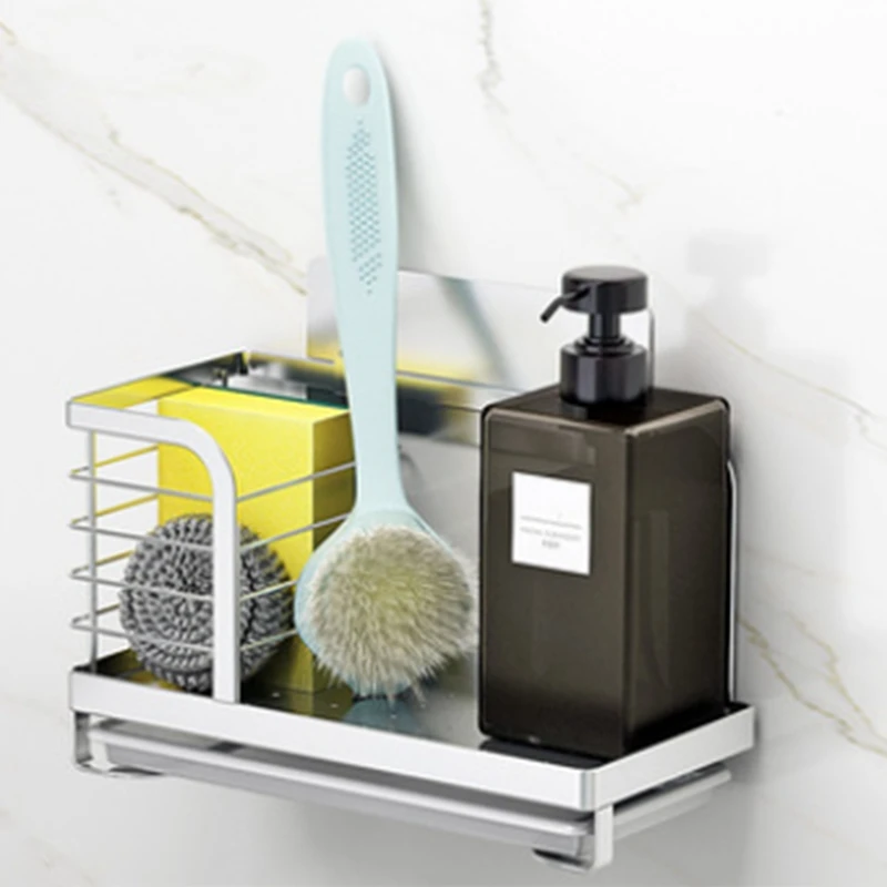 

Kitchen Sink Caddy Sponge Holder Dish Brush Storage With Drain Tray, Countertop Sponge Brush Rags Soap Holder
