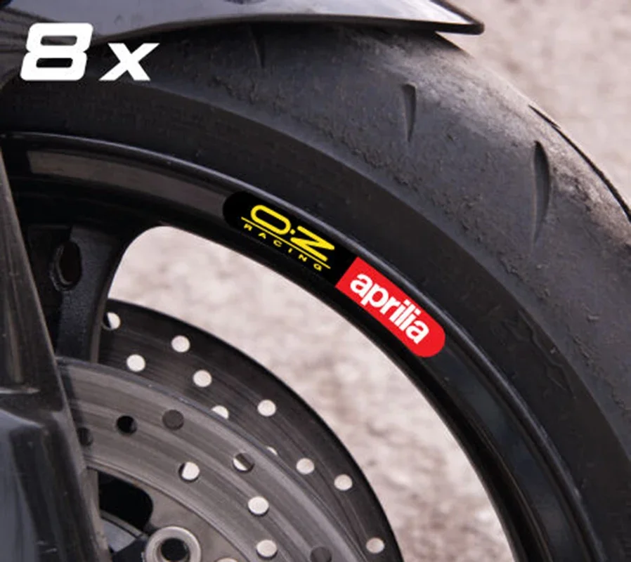 

8x Aprilia OZ наклейки на колеса мотоцикла, виниловые наклейки на обод, ламинированный набор RSV Tuono, заводские аксессуары для мотоциклов, спортивная команда