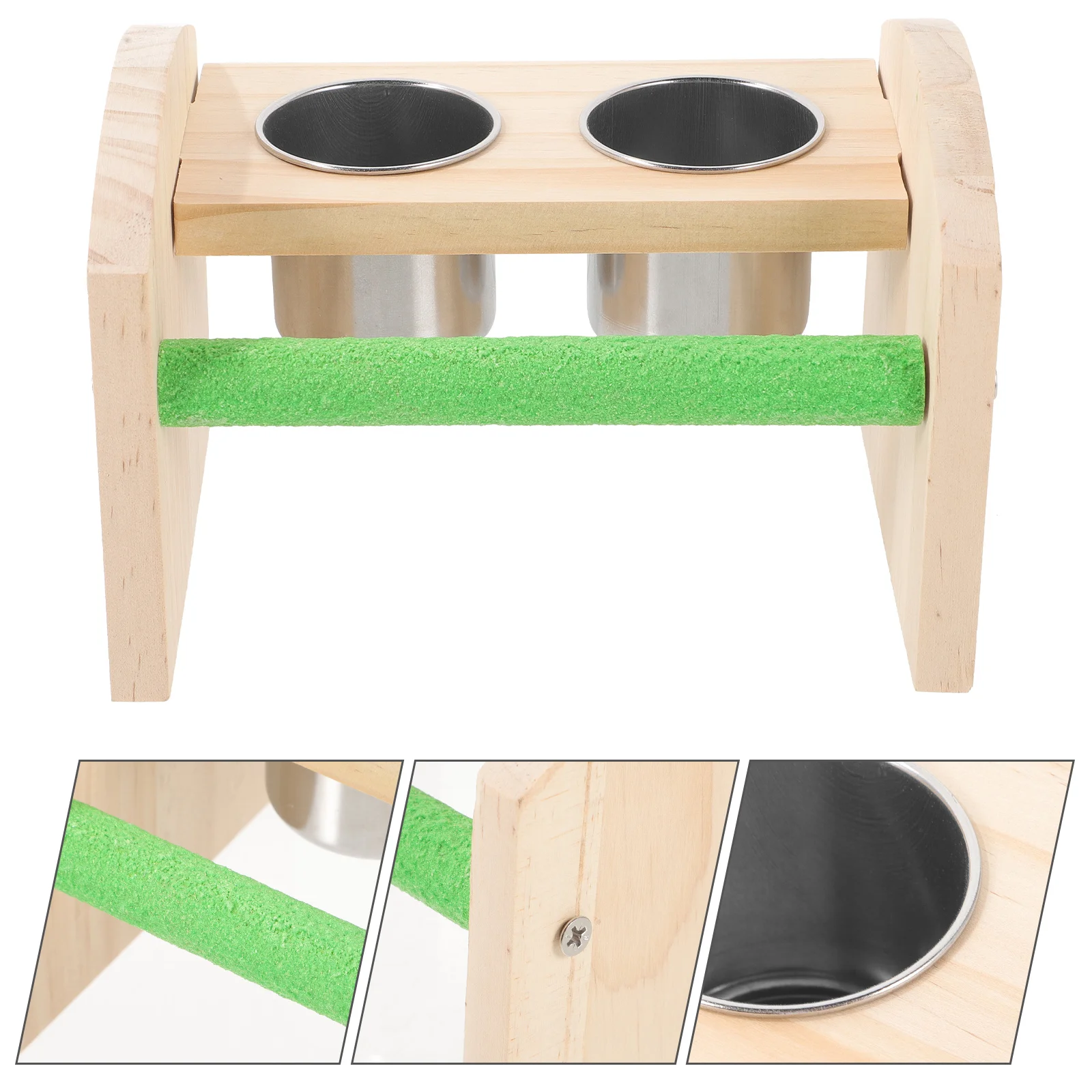 

Stand Food Bowl Wood Bird Cage Feeder Box Standing Rack Table Perch Wooden Parrot