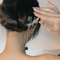 fashion retro liquid metal butterfly hairpin crystal tassel pendant hairpin new chinese style liquefied hairpin ladies jewelry