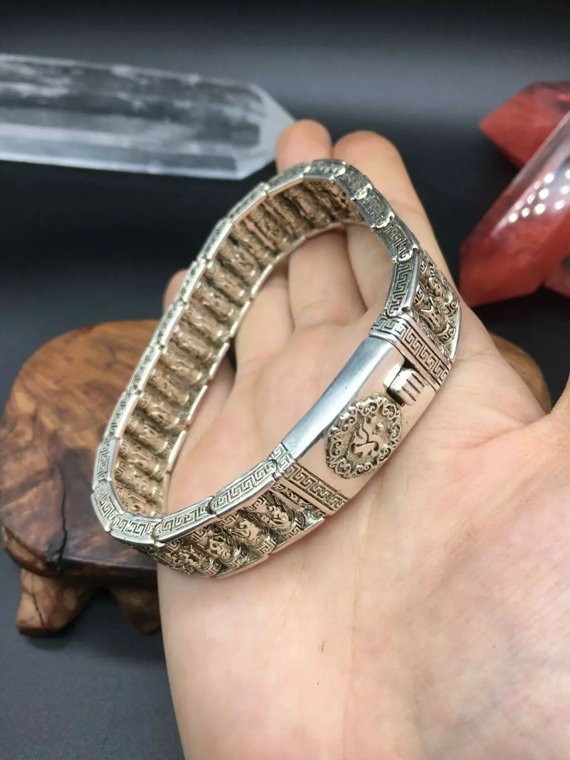 

Азиатский китайский старинный серебряный браслет miao ручной работы