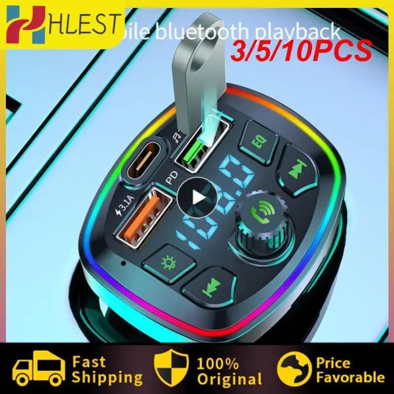 

3/5/10PCS Pd 18w Type-c Fm Transmitter Hands-free Cigarette Lighter Dual Usb Fast Charging Mp3 Music Player Car Accessories