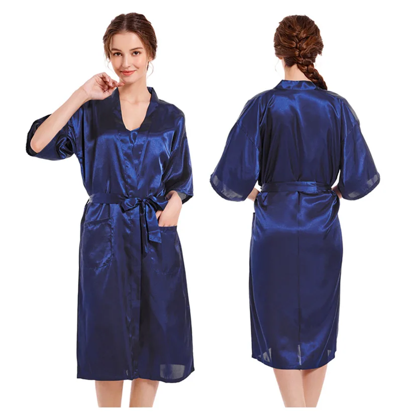 Women's Silk Satin Pajamas 2Pcs Sexy Silky Pj Robe Set with Chemise Nightgown