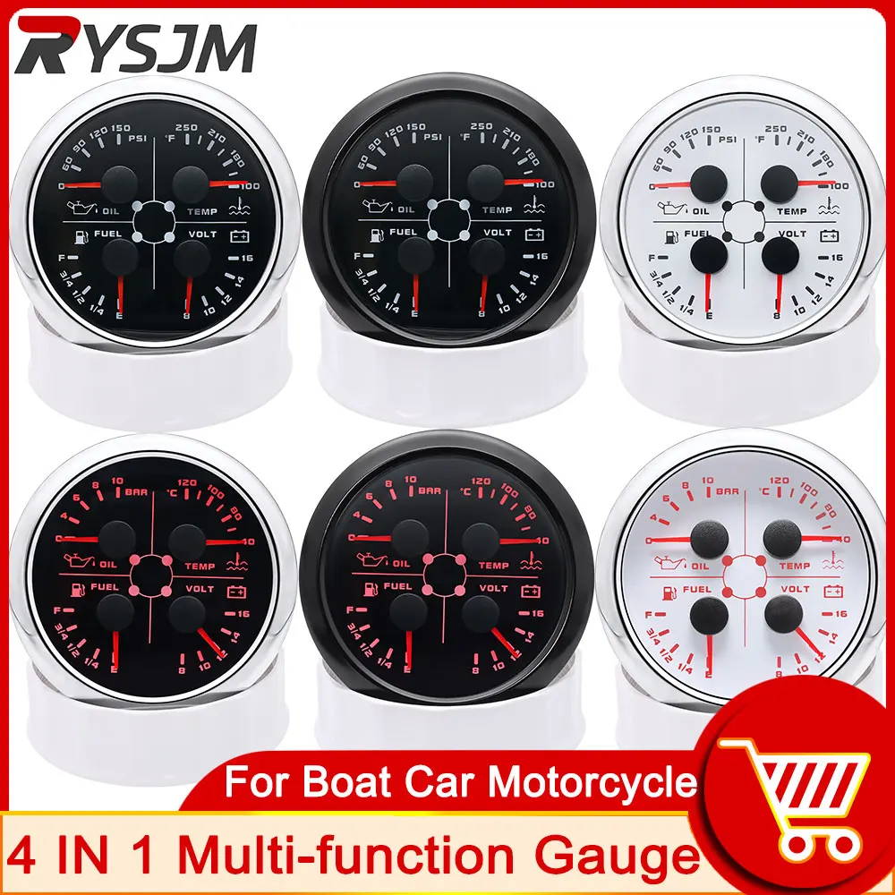 

HD 85mm Voltmeter Voltage Gauge with Alarm Multifunction Gauge Fuel Level Water Temp Oil Pressure Meter for Car Boat Marine