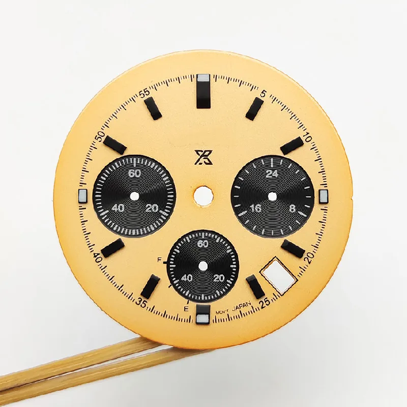 Watch accessories dial blue white yellow quartz VK63 movement hand six hands blue luminous 32.5mm dial watch mod  case Date