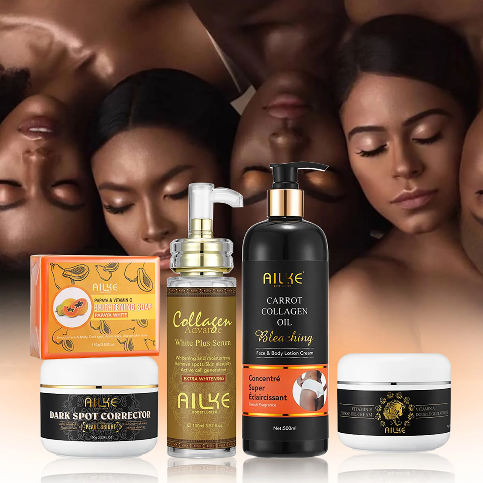 AILKE Collagen Whitening Kit, Moisturizer, Hydration, Dark Spot Removal Cream, Brightening Body Lotion, armpit Whitening Cream