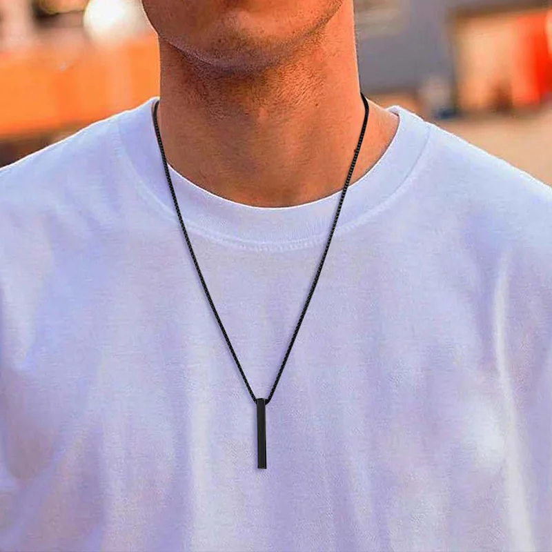 

New Black Color Pillar Necklace for Men Women Trendy Simple Stainless Steel Chain Men 3D Bar Necklaces Party Jewelry Couple Gift