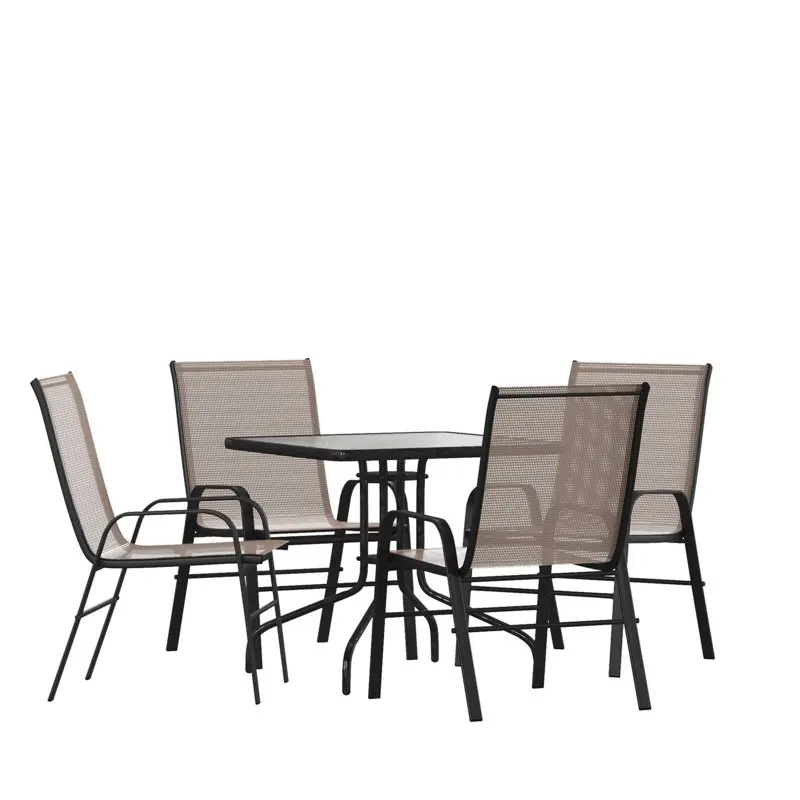 

POPTOP Series 5-Piece Steel Glass Patio Table and Chair Set, Brown