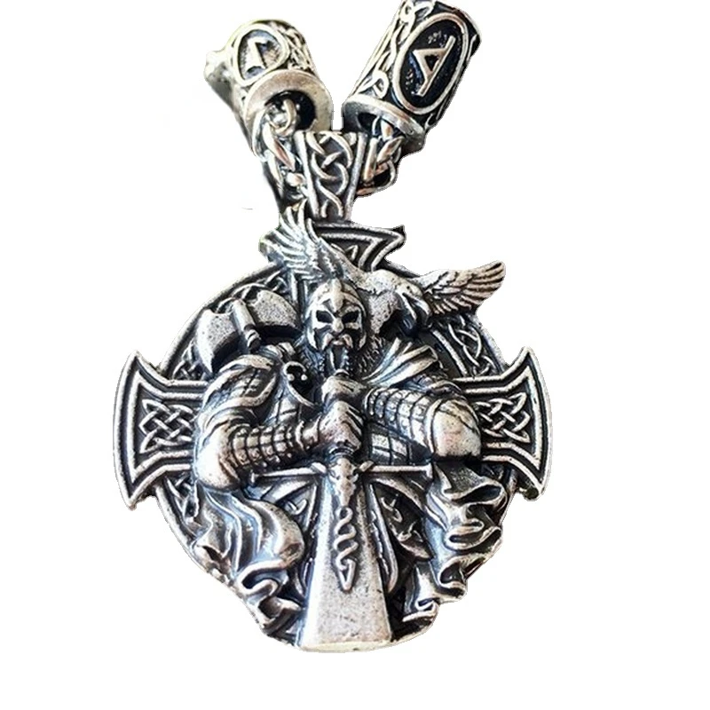 

Punk Norse Mythology Viking Warrior Odin Rune Cross Pendant Amulet Necklace Men's Gothic Punk Metal Chain Jew Accessories