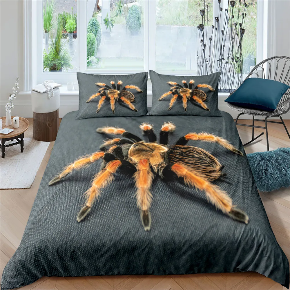 

3D Spider Printed King Queen Duvet Cover Cute Scary Animal Bedding Set Natural Wildlife Comforter Cover Polyester Quilt Cover