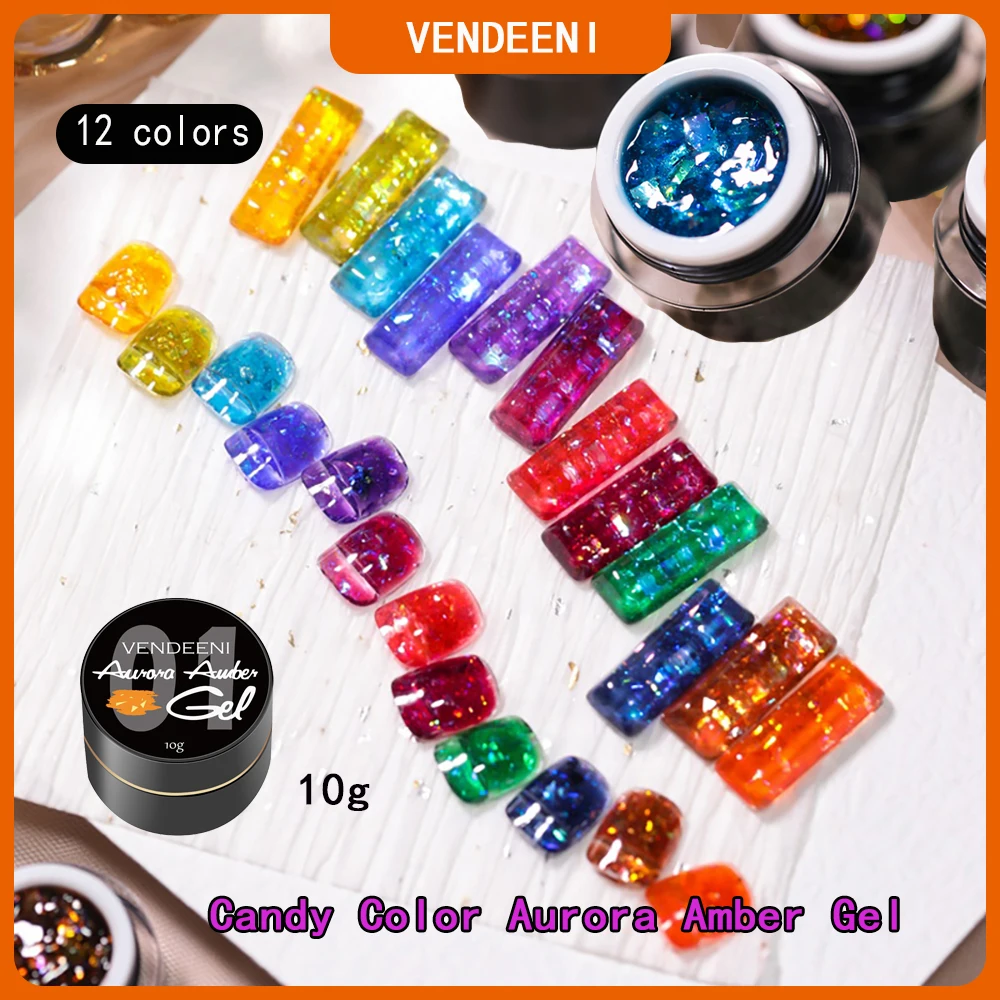 

Vendeeni Colorful Candy Amber Soak Off UV LED Gel Nail Gel Polish Cosmetics Nail Art Manicure Shining Aurora Nail Varnish