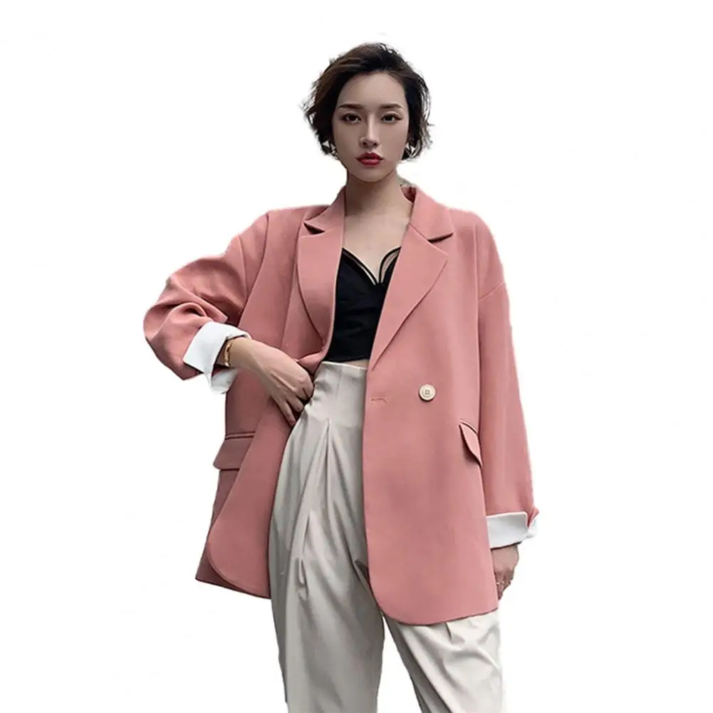 

Blazer Formal Business Coat Loose Blazer Double Button Lapel Notch Collar Mid Length Anti-wrinkle OL Style Commute Suit Coat