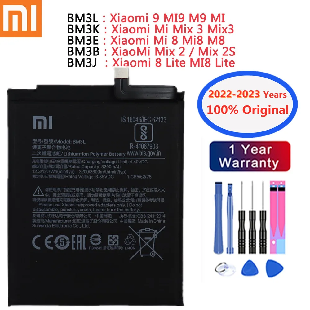 

100% Xiaomi Original Phone Battery for Xiaomi 9 MI9 Mi Mix 3 Mix3 Mi 8 Mi8 M8 Mix 2 Mix 2S 8 Lite MI8 Lite Replacement Batteries