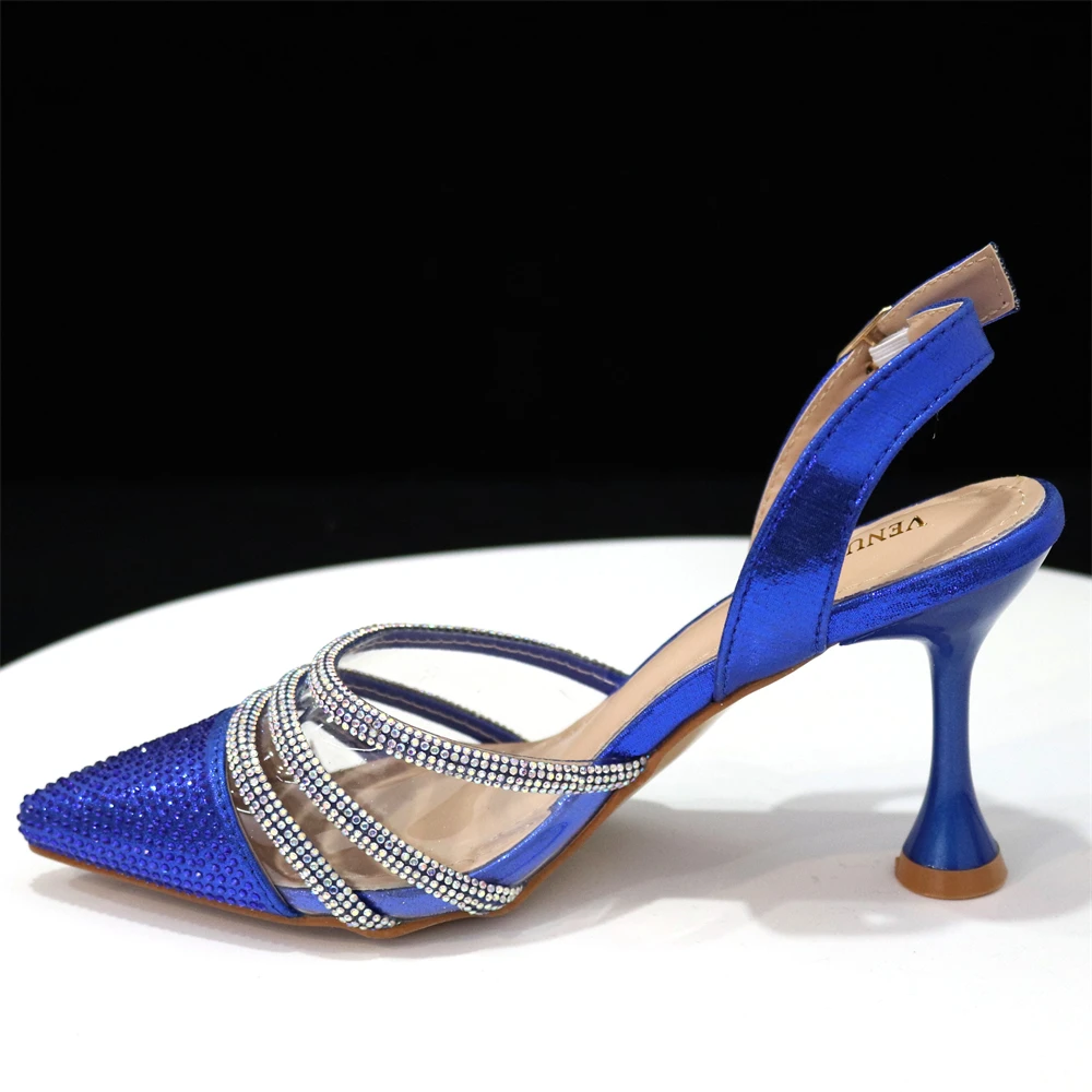 Venus Chan 2023 Latest Italian Design Pointed High Heels Rhinestone Stripe Transparent TPU Party Shoes for Ladies Shoes And Bag