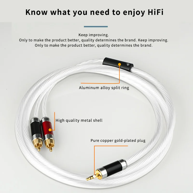 Посеребренный аудиокабель с разъемом 3 5 мм на 2RCA OFC вспомогательный стереокабель