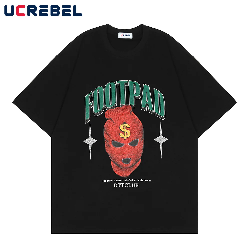 

Pattern Print Short Sleeve T-shirt Mens Streetwear Round Neck Cotton Tee Summer High Street Loose Shoulder Drop Half-Sleeve Men