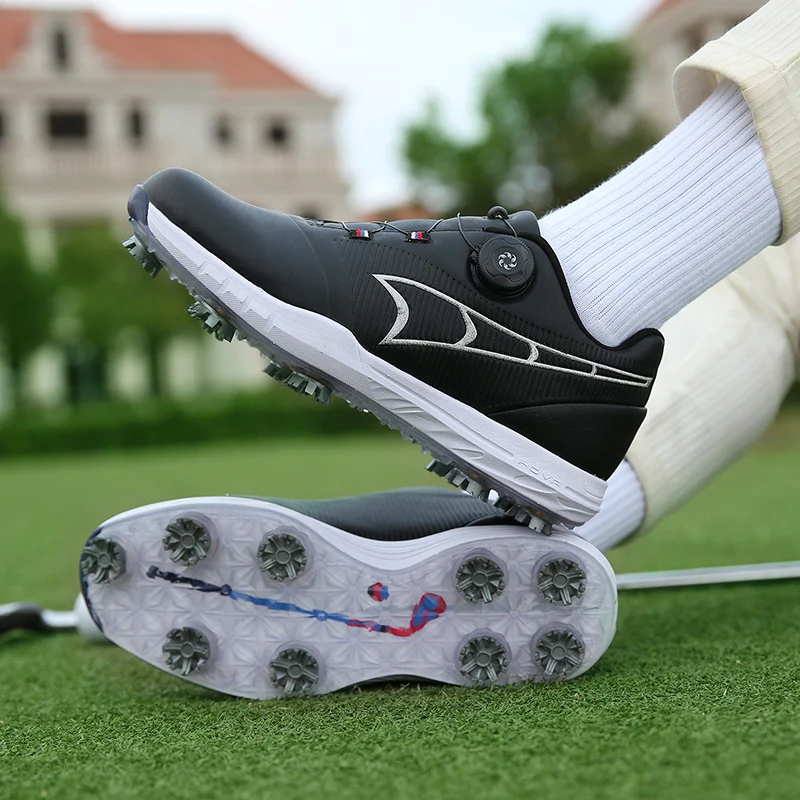Men Golf Shoes Leather Waterproof Spikes Non-slip Outdoor Golf Training Sports Sneakers Plus Size
