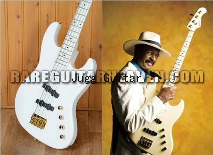 

Moon 4 Strings JJ-4B Larry Graham All White Electric Bass Guitar Ash Body, Maple Neck & 21 Frets Fingerboard, Gold Hardware