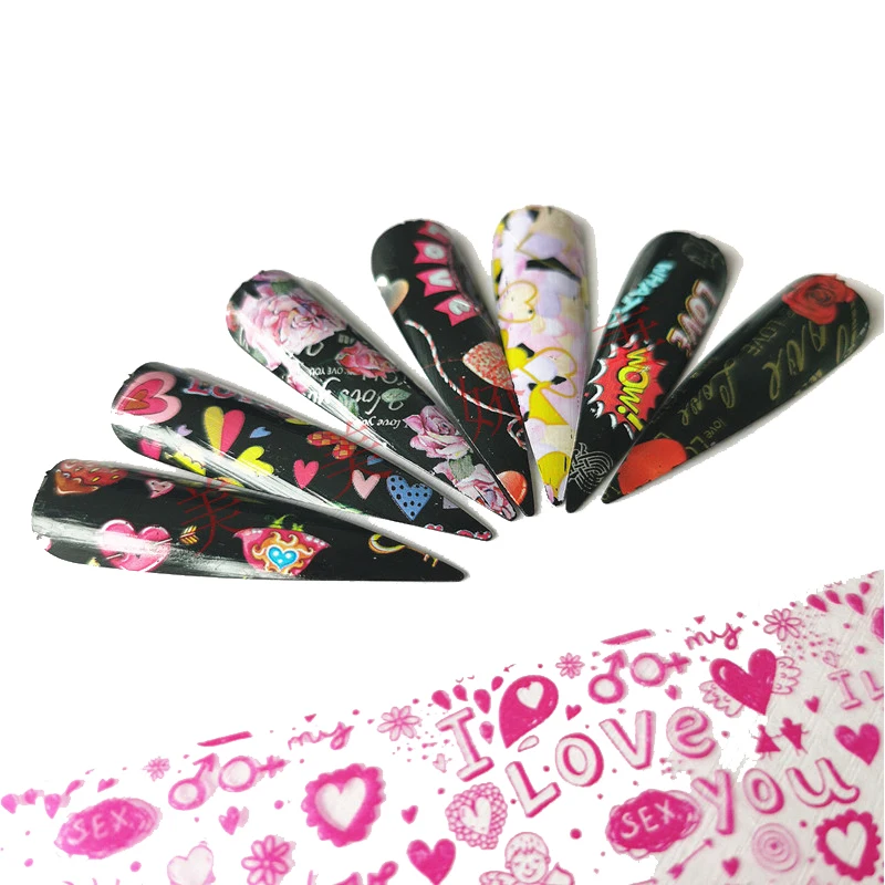 

10Rolls Nail Sticker Nail Art Transfer Foil Sticker Starry Paper Decals Nails Valentines Love Flower Design Manicure Accessories