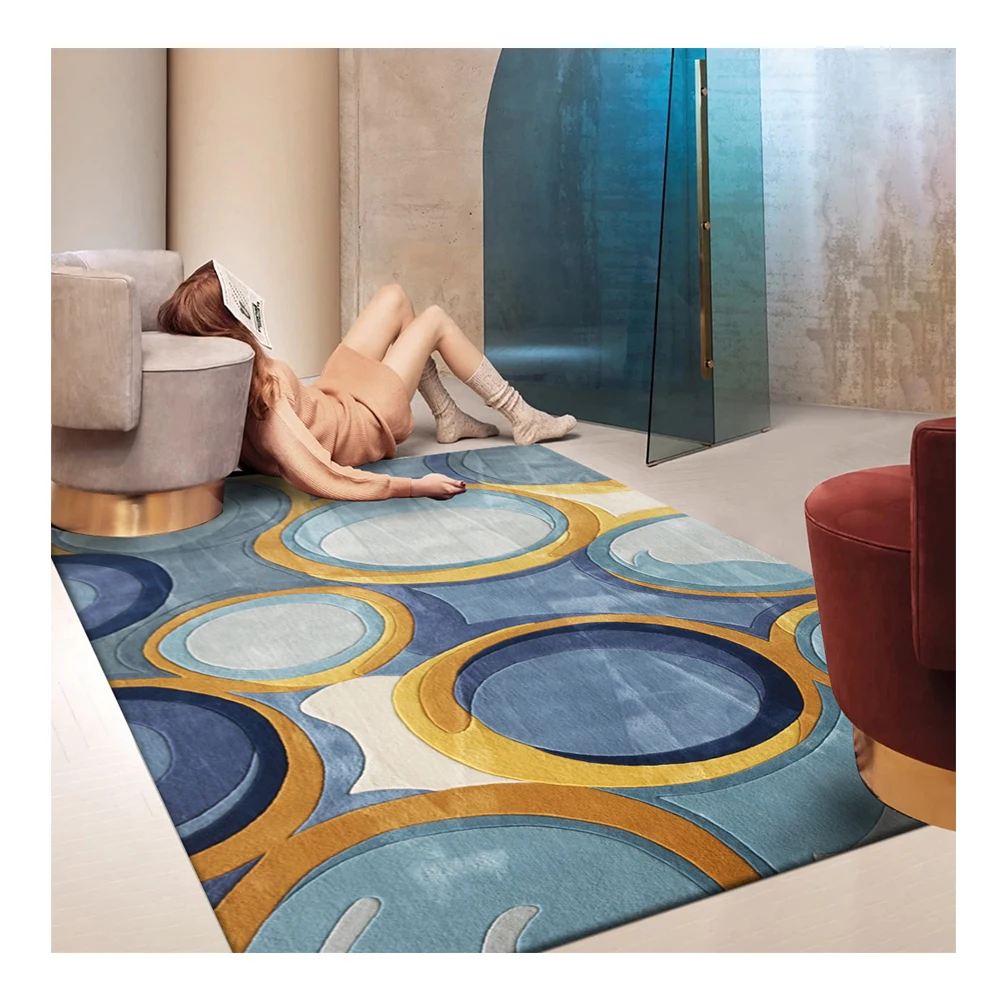 

Blue And Yellow Modern Luxury Jacquard Custom Wool Circle Geometric Bubble Rug For Kids Room