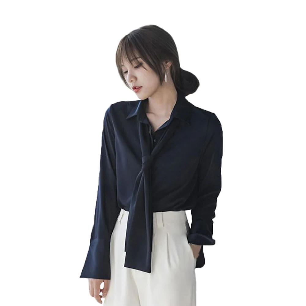 

New Women Spring Summer Blouse Long Sleeve Shirts Fashion Leisure Solid Chiffon Loose Office Lady Commuter White Tops