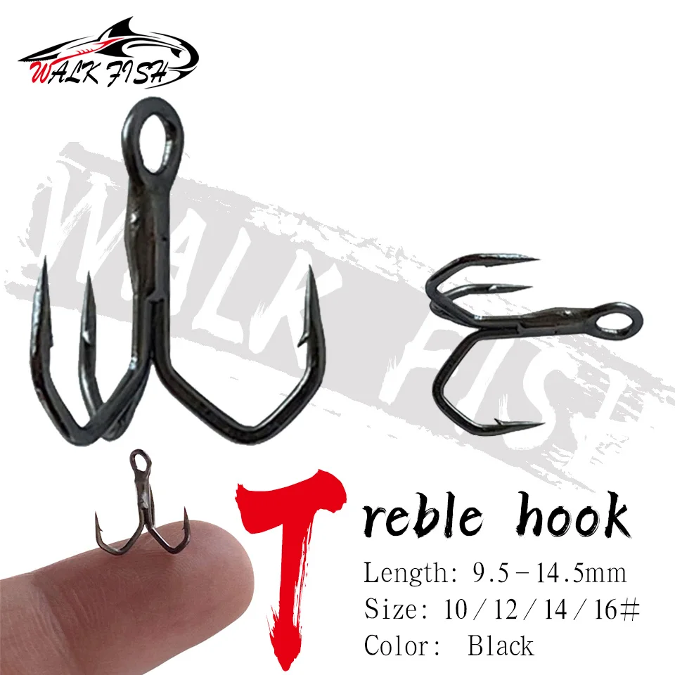 

WALK FISH 10PCS Black Color Treble Hook 10# 12# 14# 16# High-Carbon Steel High Strength Hooks Durable Saltwater Fishing Hook