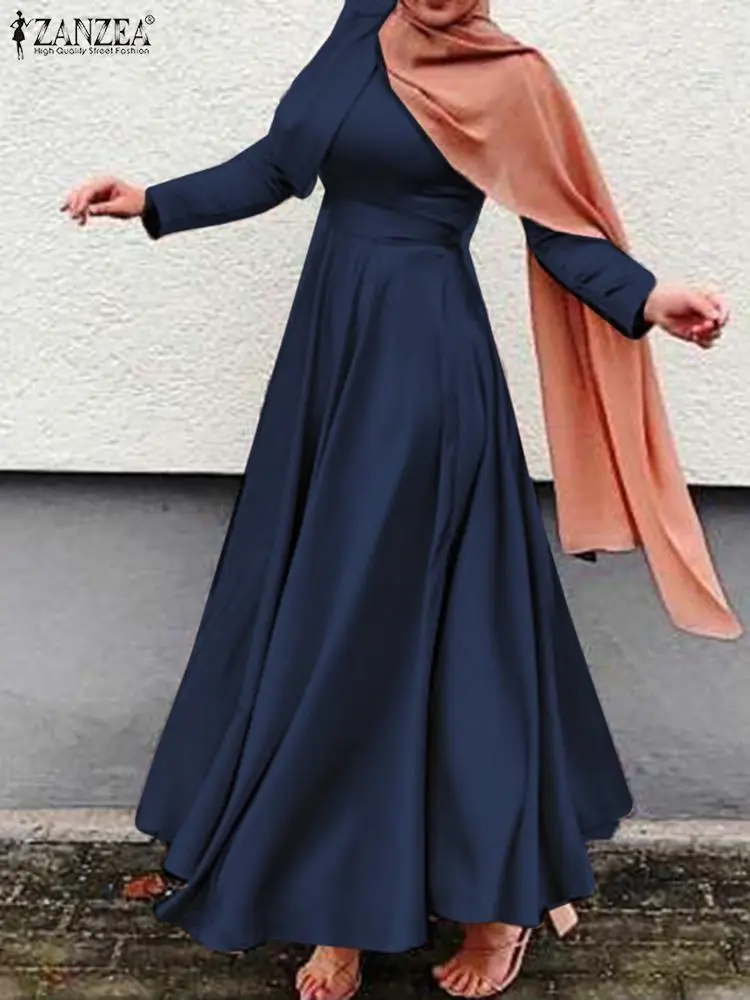 Платье ZANZEA женское атласное с длинным рукавом, модный мусульманский сарафан из Дубая, турецкий хиджаб, повседневная одежда в исламском стил...