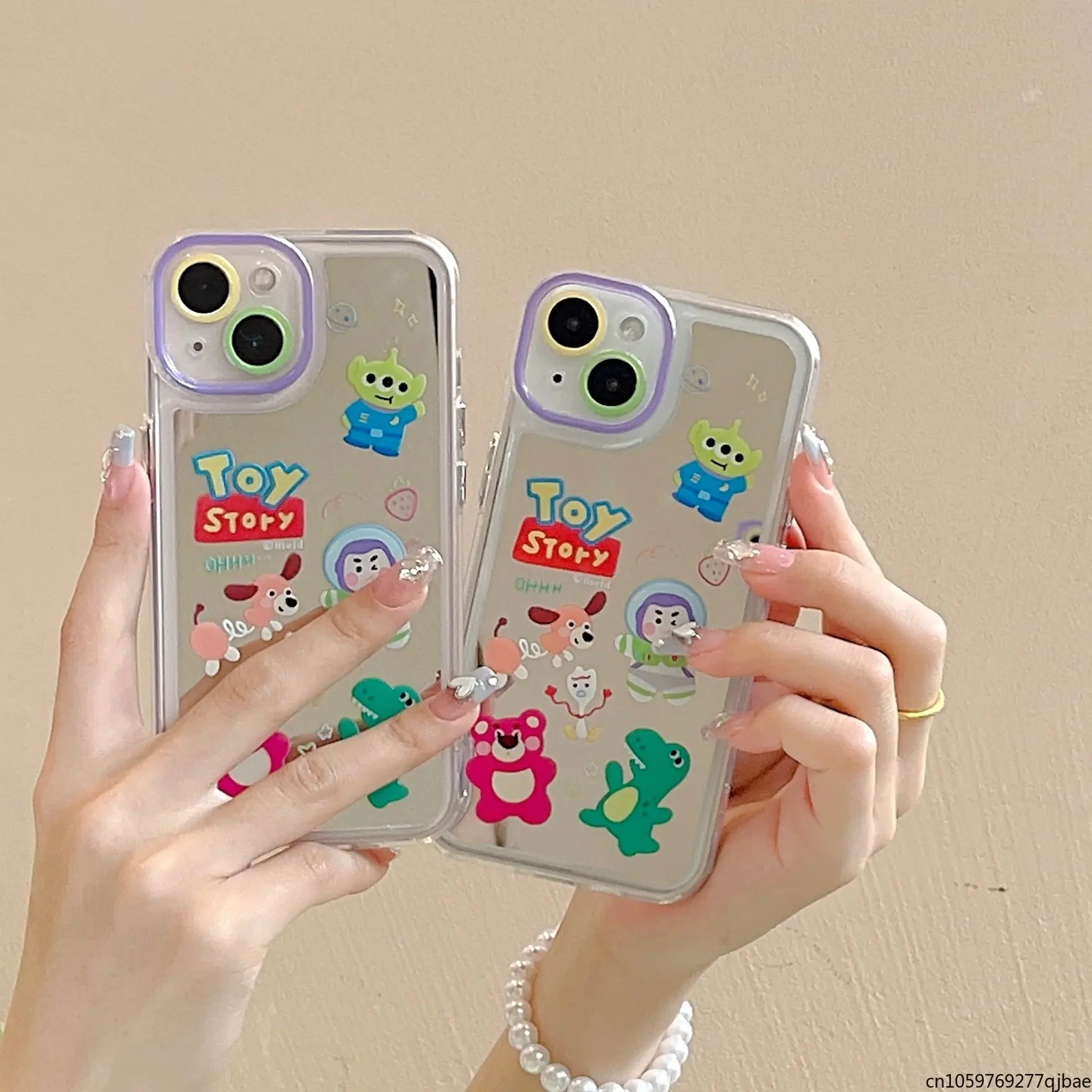 

Disney Toy Story Buzz Lightyear Alien Mirror Film Phone Case for IPhone 14 13 12 11 Pro Max 14 Pro Couple Anti-drop Back Cover