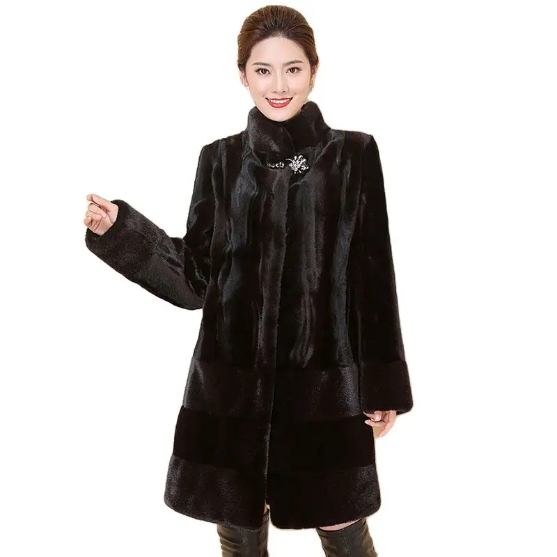 

New Mink Coat Women's Whole Mink Long Over-the-knee Mother Fur Coat Middle-aged And Elderly Imitation Mink Velvet Large Haining