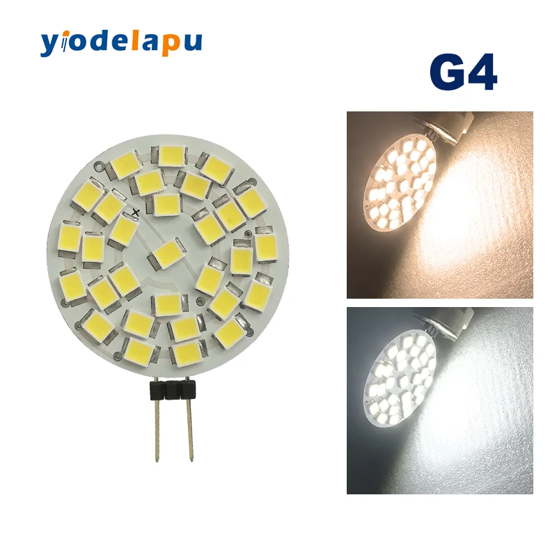 

Светодиодная лампа холодного свечения белая круглая G4 10-30 в 2835 30SMD, лампочка для автомобиля, освещение для чтения, купольсветильник лампа для дальнего света, лампочка для точесветильник освещения