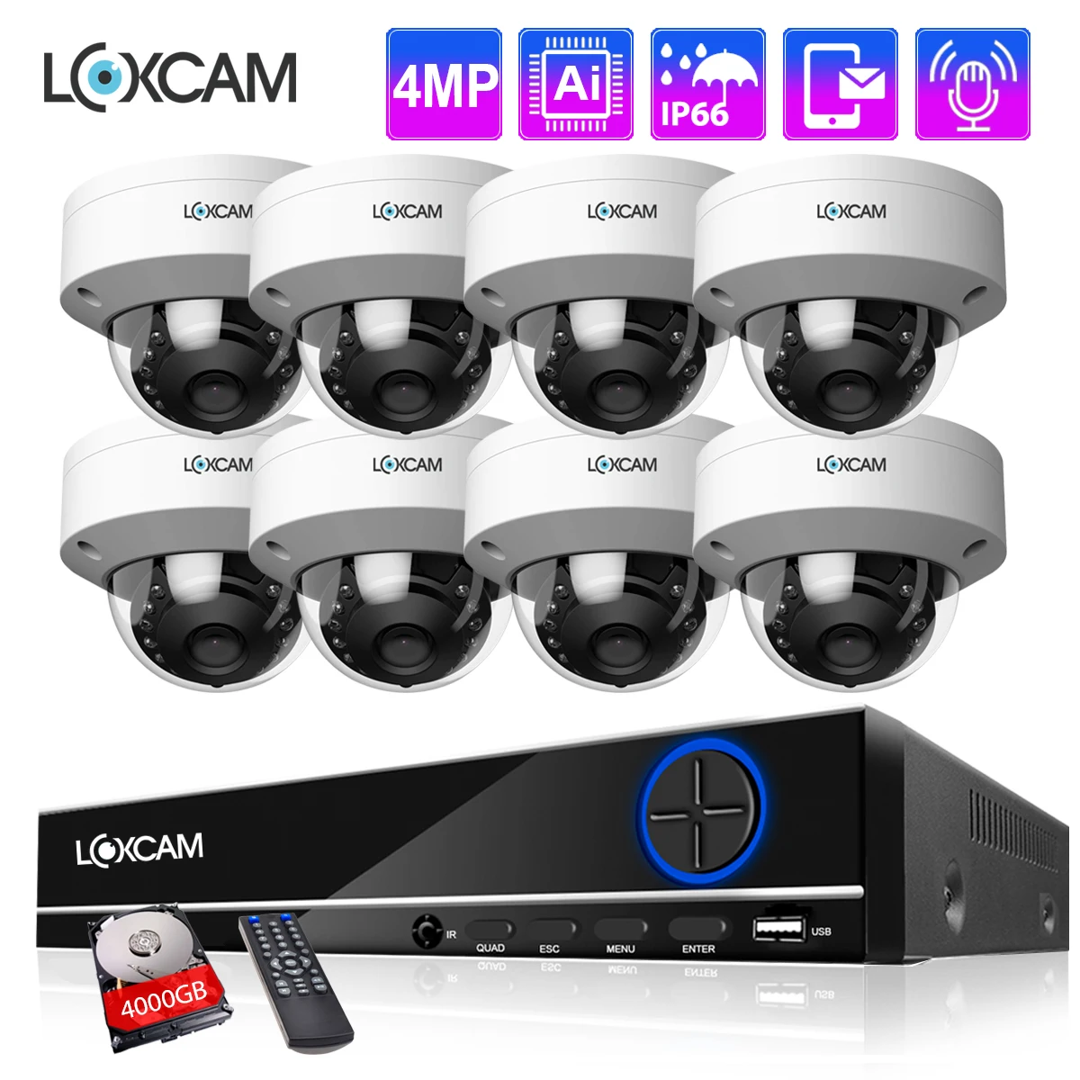 

LOXCAM H.265+ 8CH 4K POE HDMI NVR 5MP CCTV Security Camera System Audio Record Vandalproof POE IP Camera Day Night Camera Kit