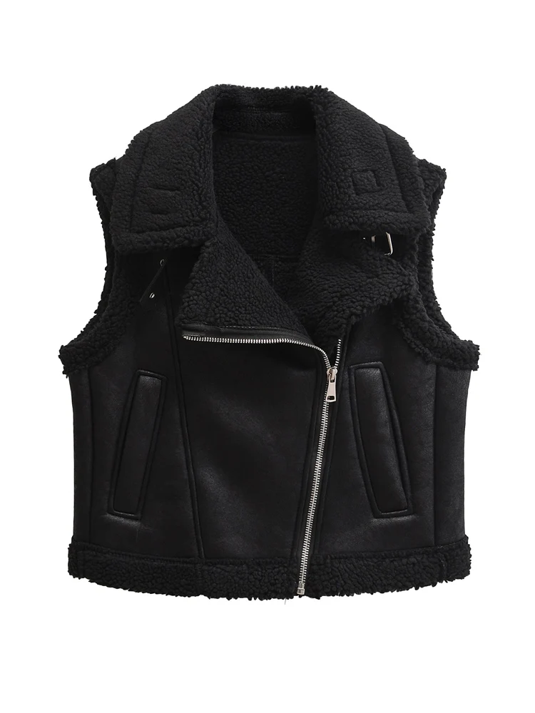 KAOPU ZA женский двусторонний жилет из искусственной овчины винтажный верхний