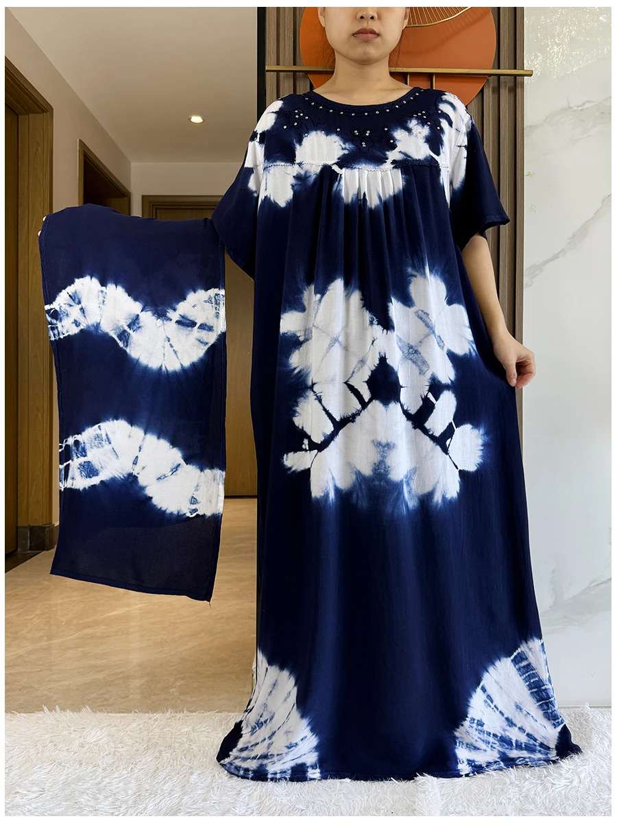 Свободный хлопковый кафтан с африканским дашики и цветочным принтом женские