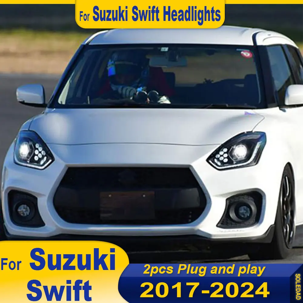 Фото Автомобильные светодиодные фары для Suzuki Swift 2018 2019 2020 2021 2022 2023 2024, модифицированные передние DRL, янтарные указатели поворота, аксессуары №1
