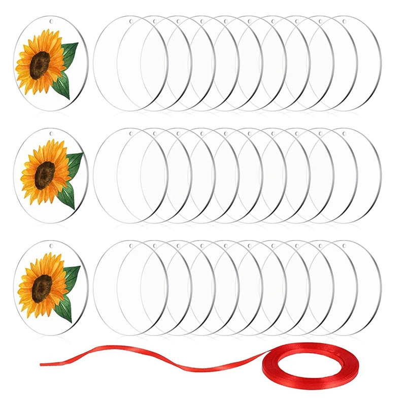 

Прозрачные круглые акриловые заготовки, 30 шт., прозрачные круглые акриловые пластины с отверстием, круглые заготовки для дисков, подарки на ...