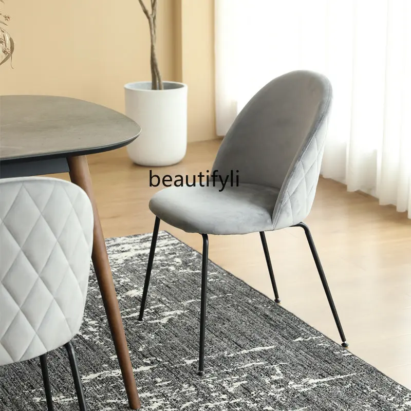

yj Light Luxury Dining Chair Simple Modern Stool Home Backrest Flannel Study Chair Make-up Chair