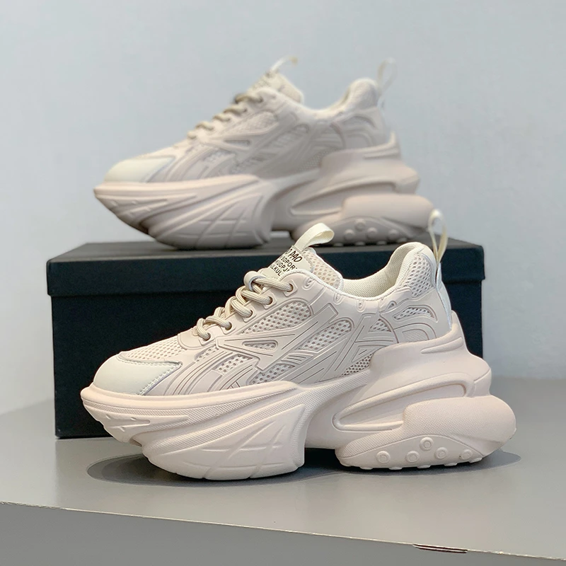 

New Brand Fashion Thick Sole Lace Up Casual Walking High Quality Ladies Sneakers Designer Mesh Comfortable Fall Shoes Women