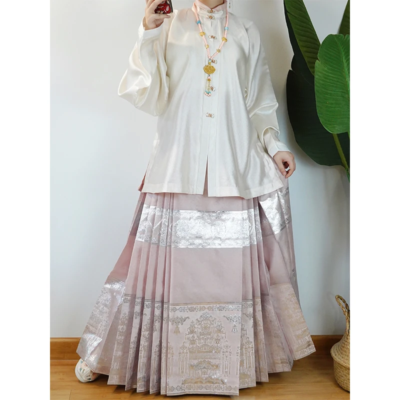 Китайская блестящая Яркая Серебряная юбка Hanfu 4 5 м пар плиссированная пряжа