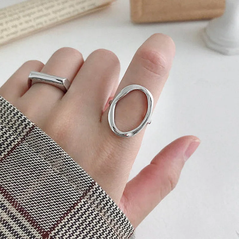 

INS Style Hollow Metal Geometric Open Ring for Women Men Silver Color Irregular Adjustable Punk Jewelry Knuckle Friendship Gift